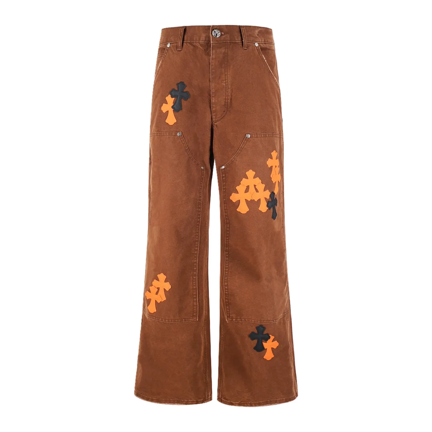 🅿️760 [Exclusive supply] CH Crow Heart Work Jeans are made of twill high-ounce washed denim fabric, exclusive CH-specific logging overalls style (non-Levis Vintage) custom-woven and dyed fabric, and the two-color cross is cowhide + sheepskin (all leather imported from Italy is custom-dyed separately, with consistent texture and no color difference). The stitch length, thread color, and wiring of the car are exactly the same. The inner lining is jacquard, with embroidery on the waist, 925 silver hardware, and heavy-duty washing and manual polishing. Size:30-32-34-36